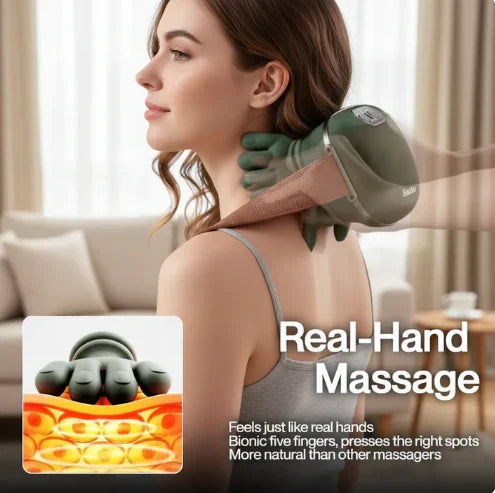 5-in-1 🔥 Smart Heated Neck & Back Massager – Deep Tissue Pain Relief, Real Hand Feel, Wireless Comfort Anywhere