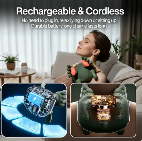 5-in-1 🔥 Smart Heated Neck & Back Massager – Deep Tissue Pain Relief, Real Hand Feel, Wireless Comfort Anywhere