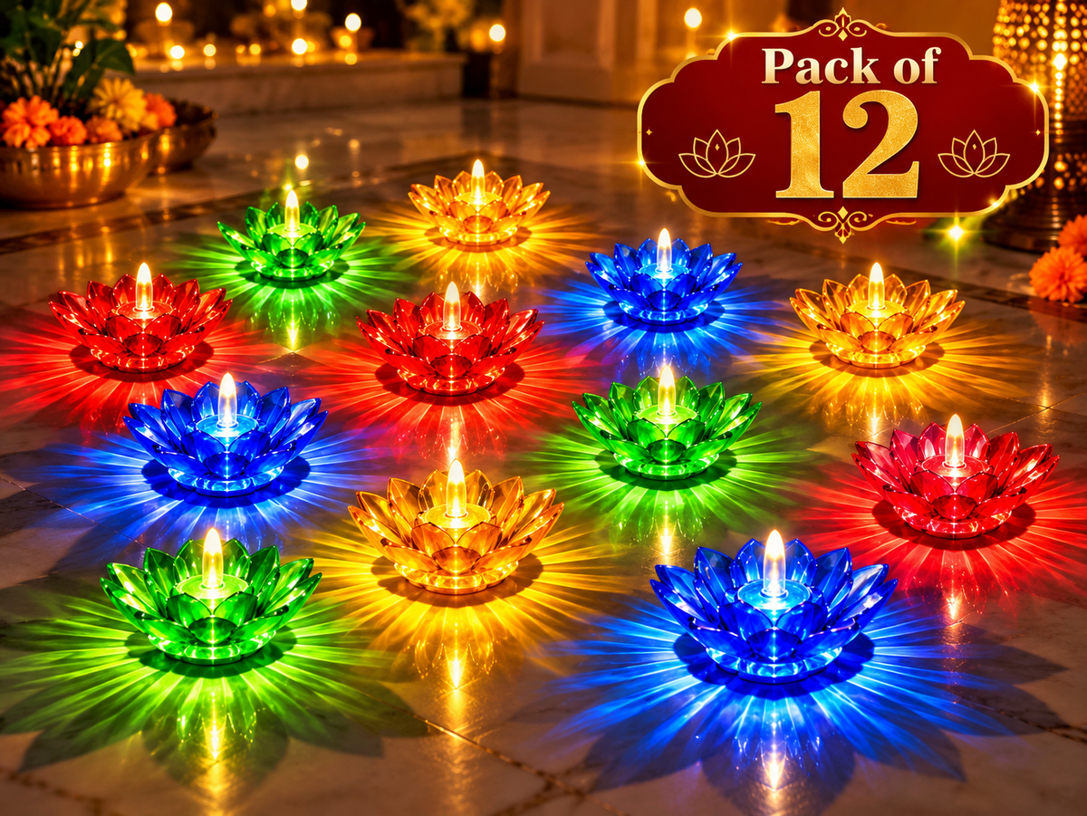 🪔 Smart Diwali LotusGlow™ – 3D LED Lotus Diyas with Automatic Water-Sensor Lighting